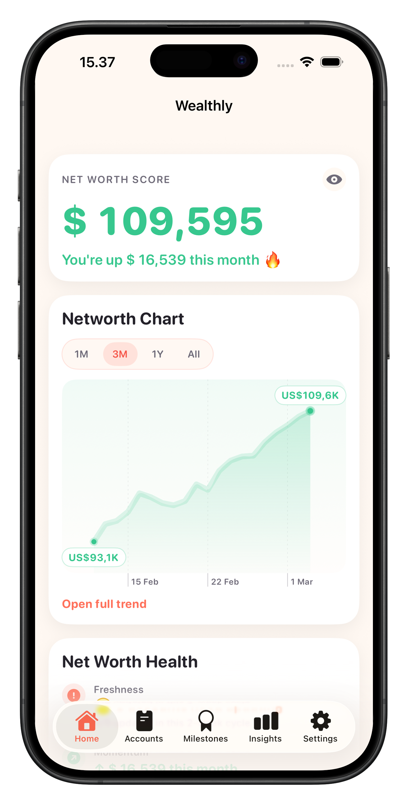 Wealthly iPhone home screen