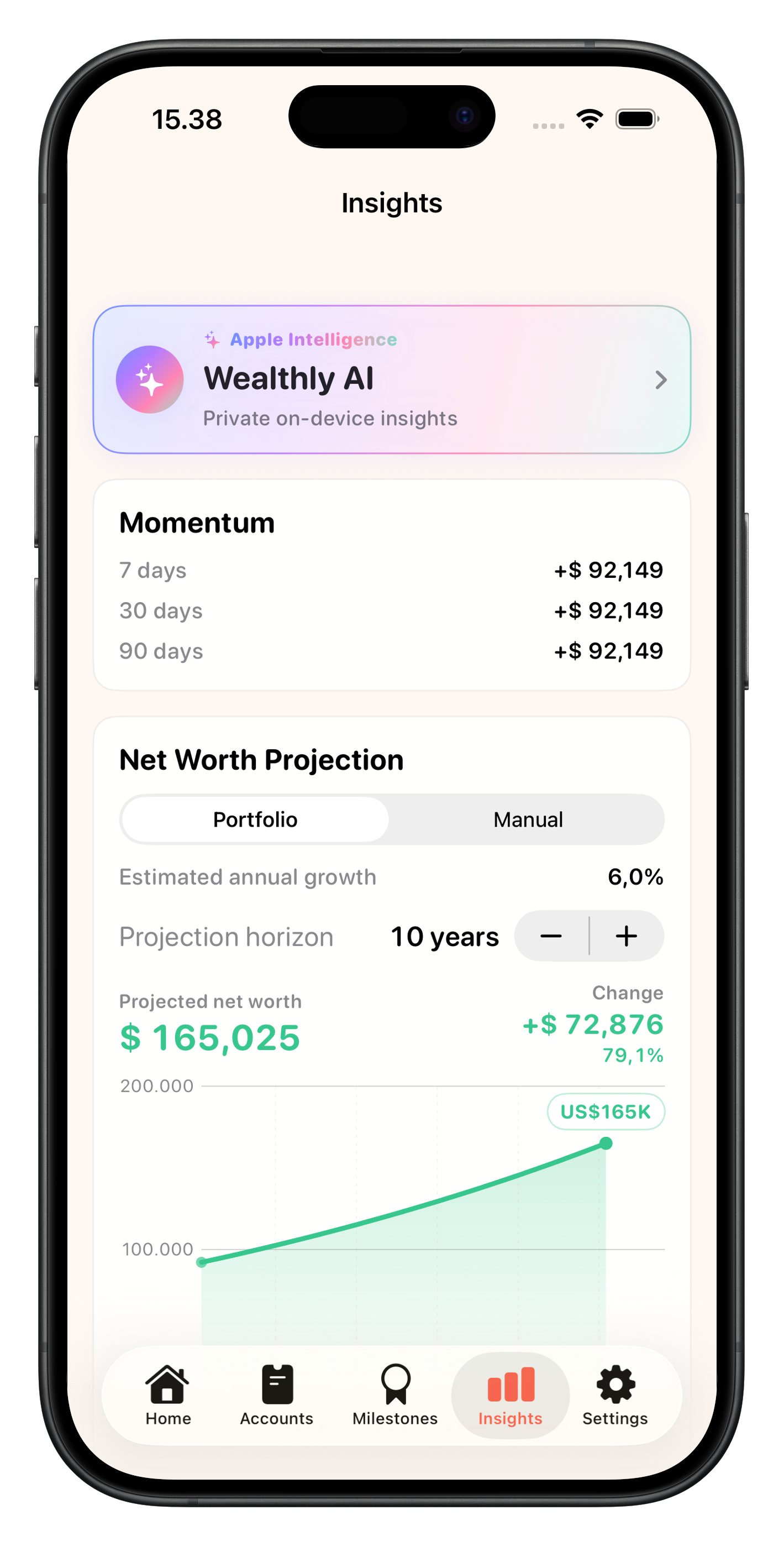 Wealthly Insights screen
